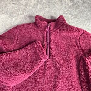 Lands End Pullover Women M 10-12 Burgundy Sherpa Fleece Lined Quarter Zip Jacket